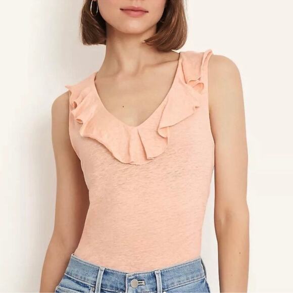 Ann Taylor 100% Linen Peach Ruffle V-Neck Tank Top NWT - Picture 1 of 8